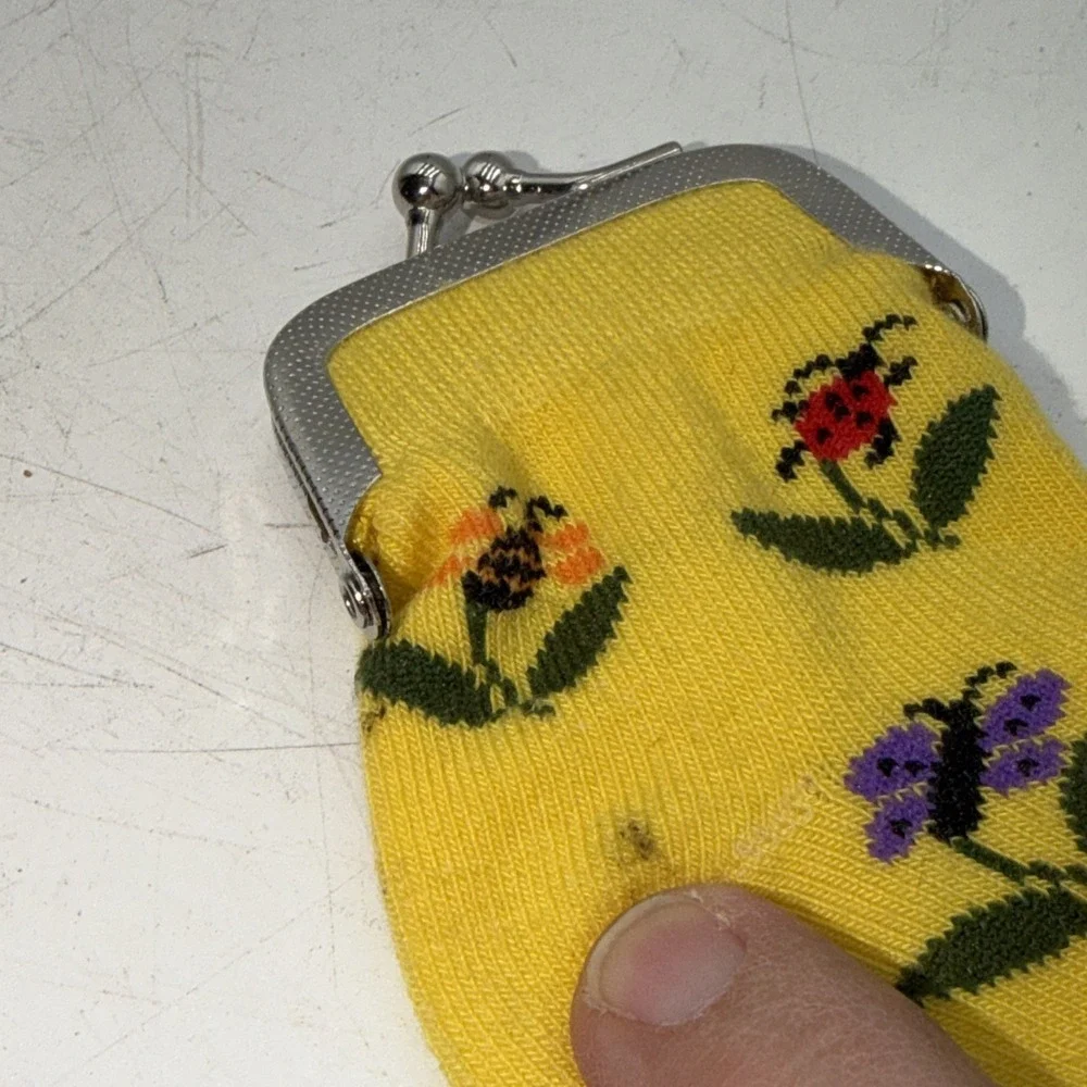 Vintage Childs Sock W/Lingon Berries Coin Purse Lady Bugs